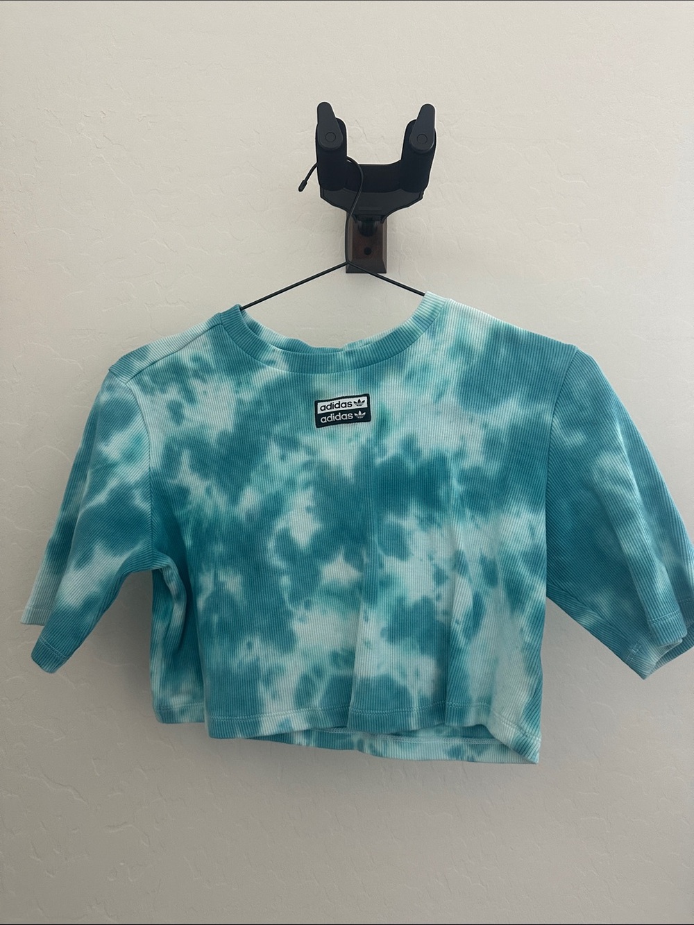 adidas Teal Tie-Dye Ribbed Cropped Tee